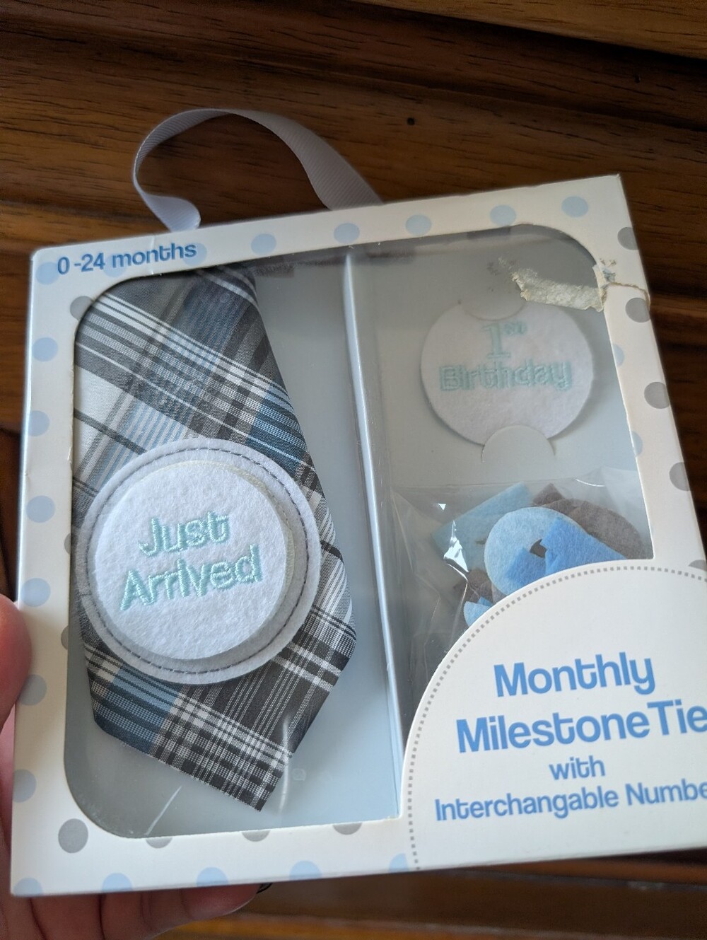 Monthly Milestone Tie Set - Gray Plaid with Light Blue Accents